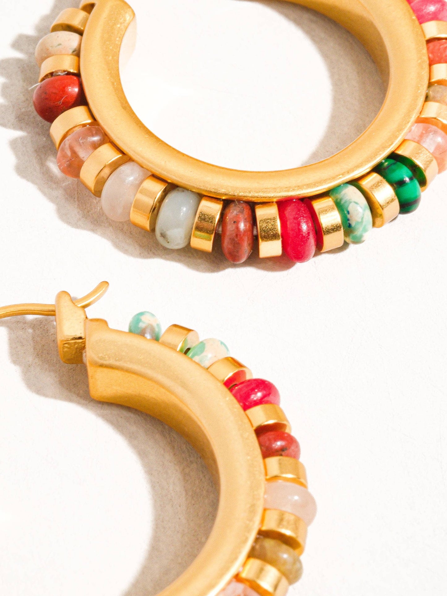 Flânerie by MAIQ - Capri 18K Gold Color Beaded Resort Hoop Earring: Multi-Colored