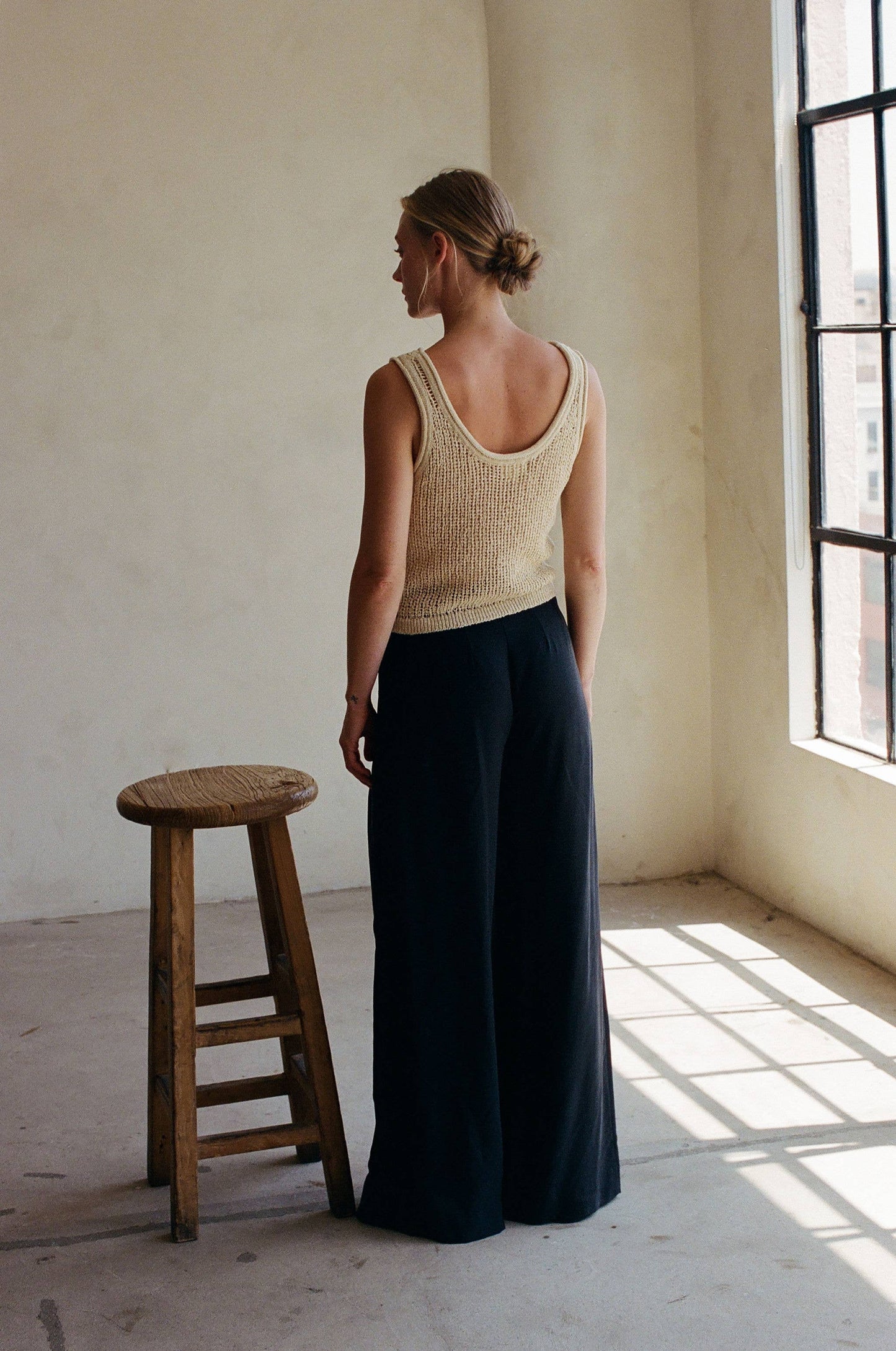 AW1032 | Knit Polyester Cotton Sweater Ribbed Tank: Natural