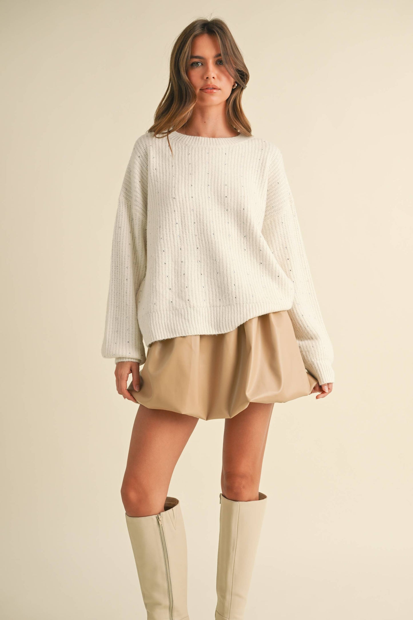 Klesis - IT4000 FUZZY SOFT RHINESTONE SWEATER KNIT TOP: Black / M