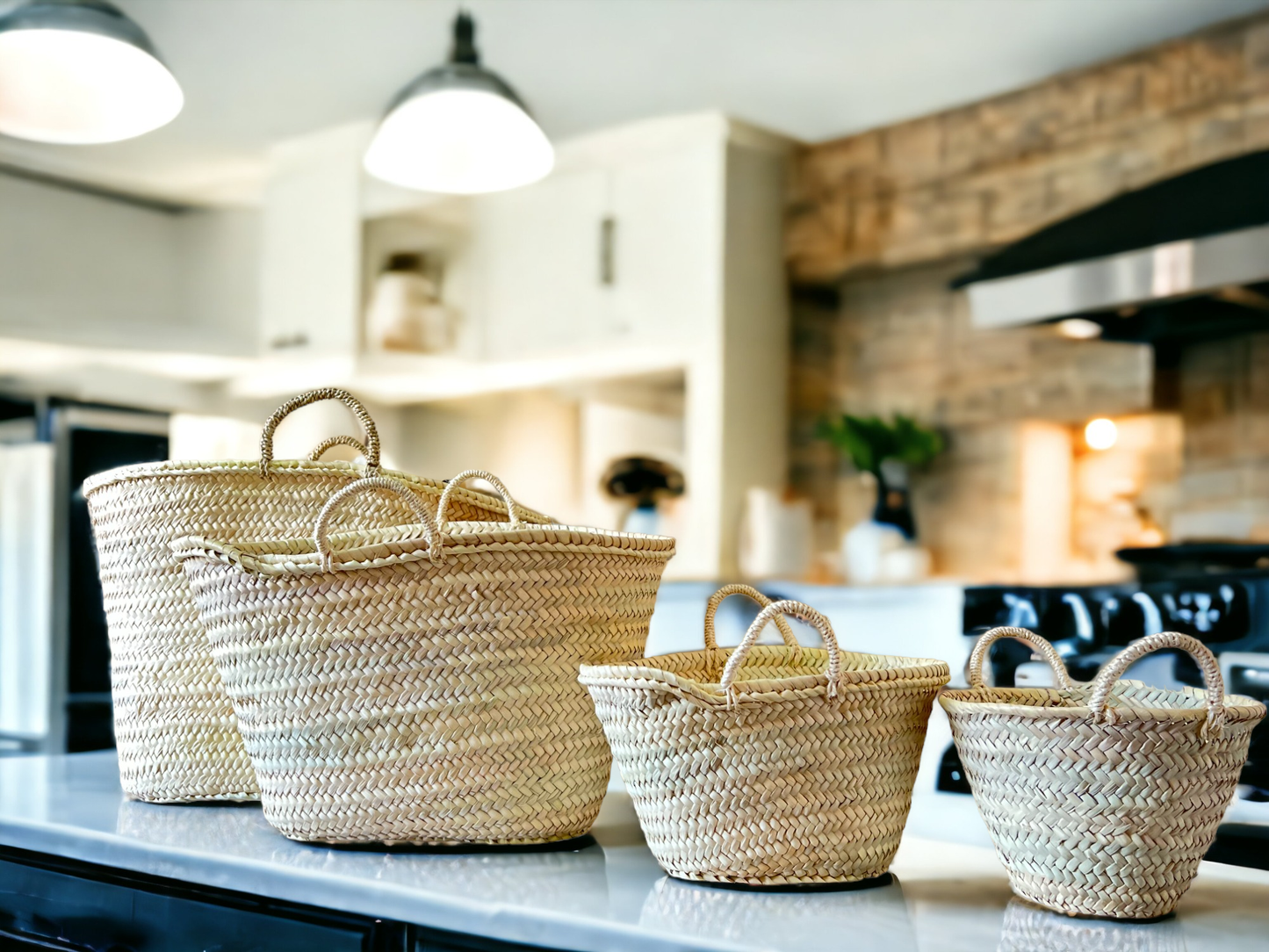 Melecraft - French basket, Straw tote bag, Grocery bag, woven bag: Medium / Empty