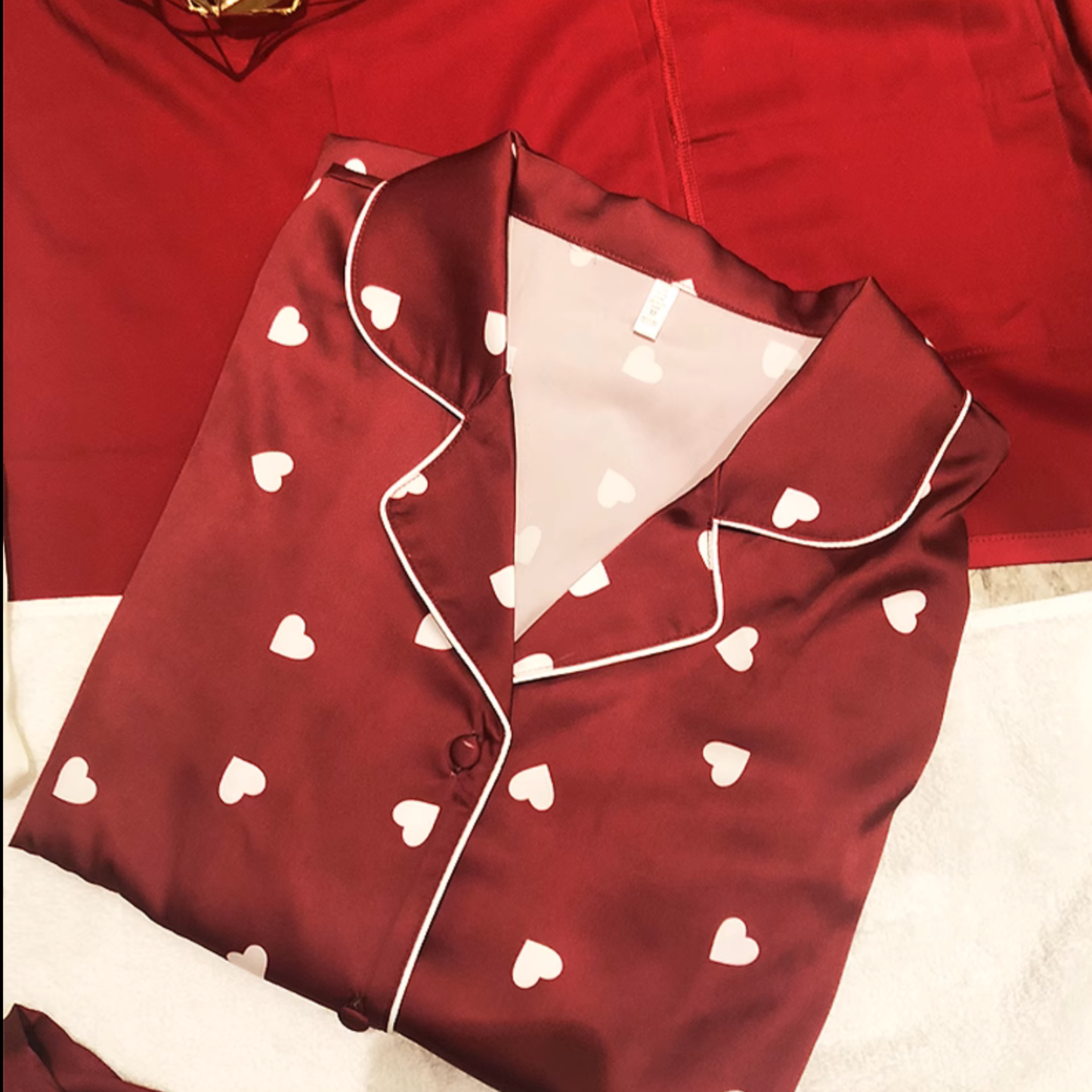 DrifWoo - Romantic Red Heart Satin Pajamas Women Set Gift for Her