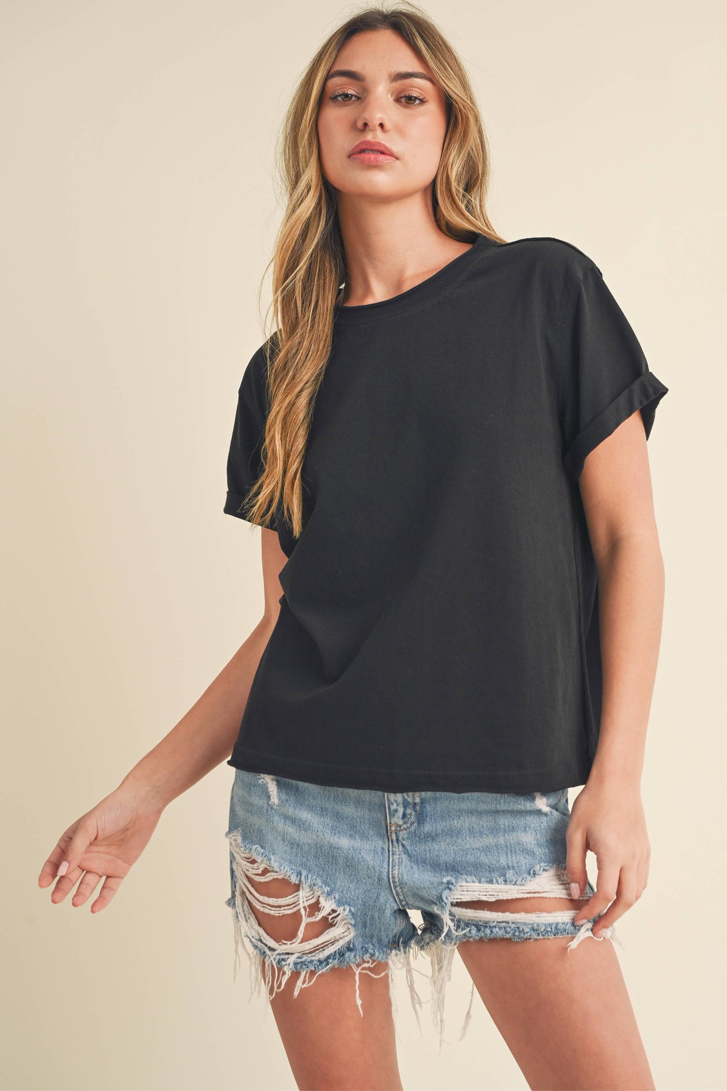 AEMI + CO - 8314DN Mali Baby Tee Short Sleeve Top: Heather Gray / Contemporary