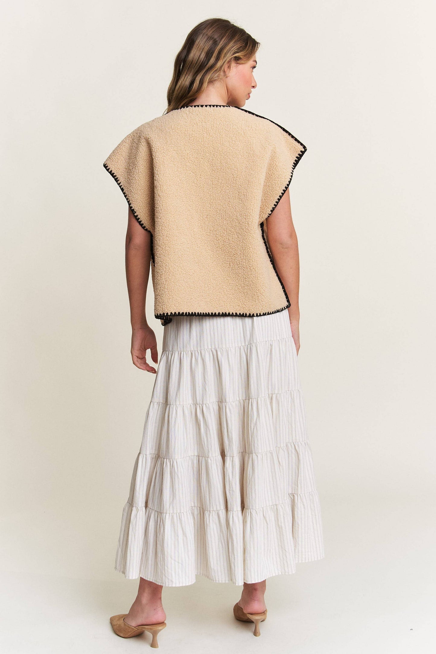 In the Beginning - Taupe Fuzzy Sherpa Vests Jacket: Taupe
