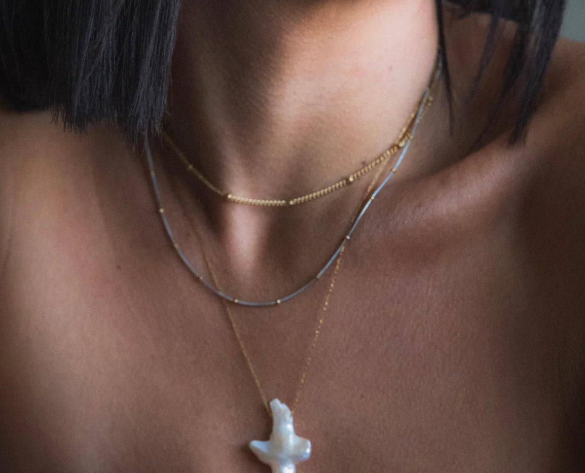 Solshine-Sabina snake chain necklace mixed metals
