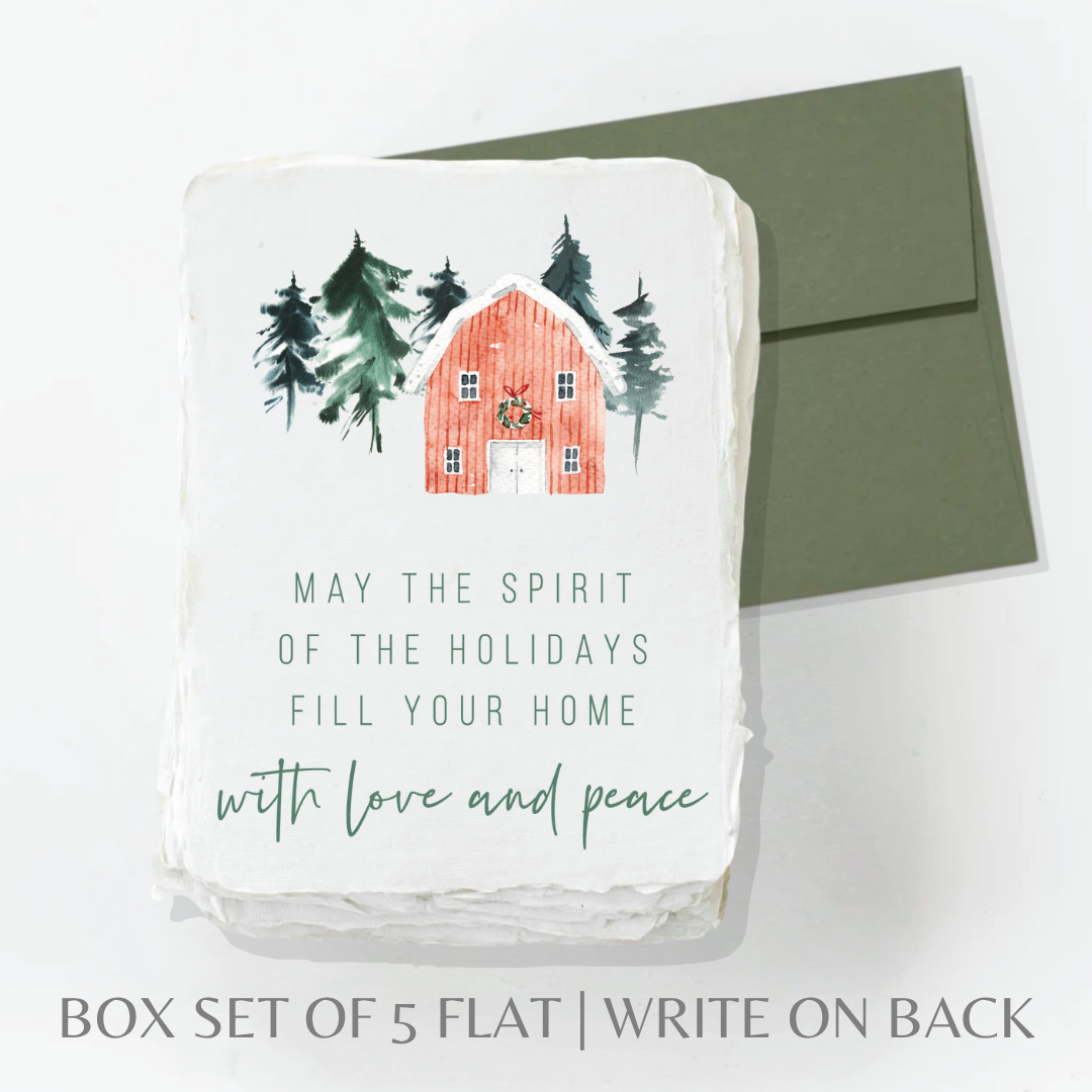 Paper Baristas - With Love + Peace | Farm Christmas Greeting Card: Folded A2 Greeting Card. Blank Inside.