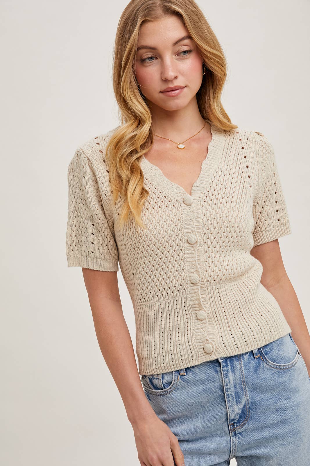 Bluivy - BUTTON DOWN SHORT SLEEVE KNIT CARDIGAN: KELLY GREEN