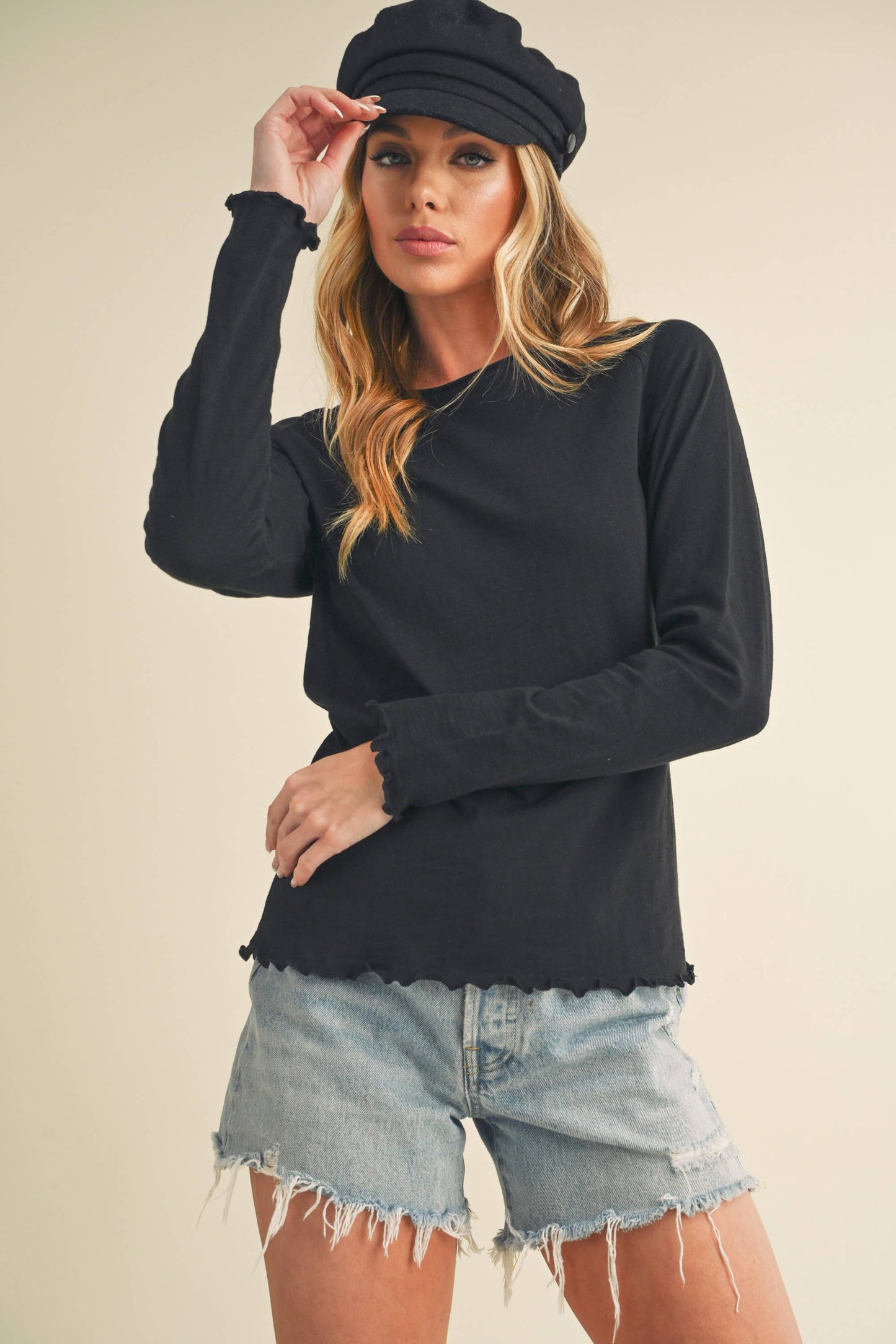 AEMI + CO - 8288DN Gwen Baby Long Sleeve Top: Black / Contemporary