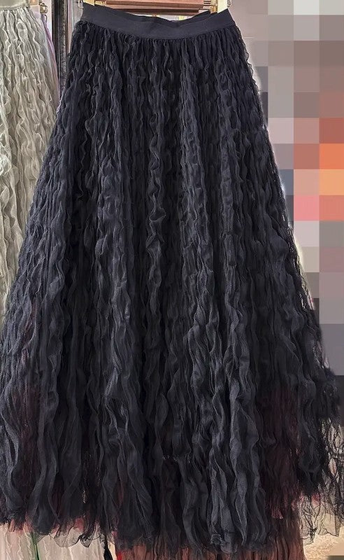Midi Pleated Mesh Skirt