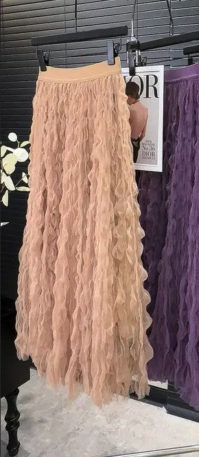 Midi Pleated Mesh Skirt