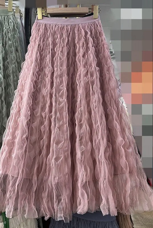 Midi Pleated Mesh Skirt