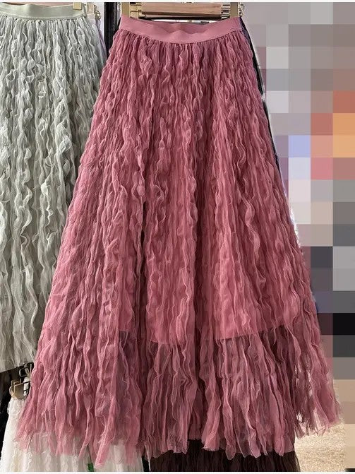 Midi Pleated Mesh Skirt
