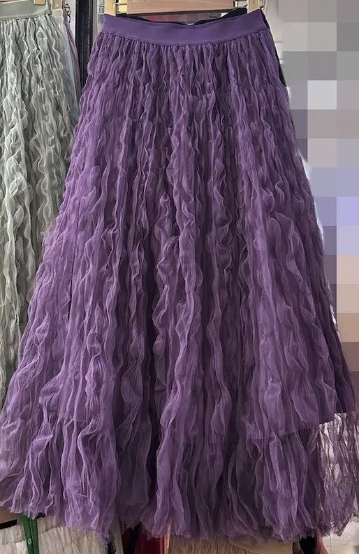 Midi Pleated Mesh Skirt