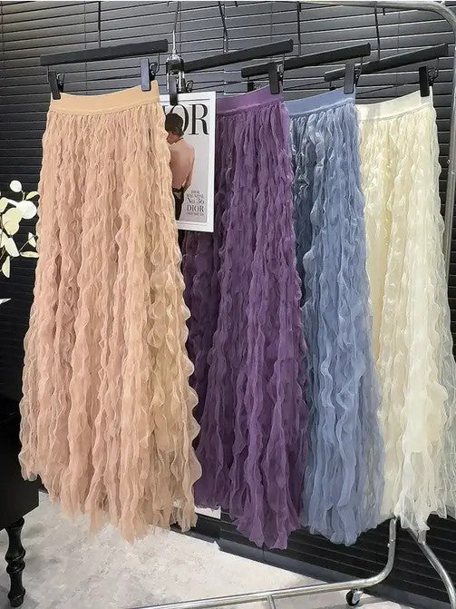 Midi Pleated Mesh Skirt