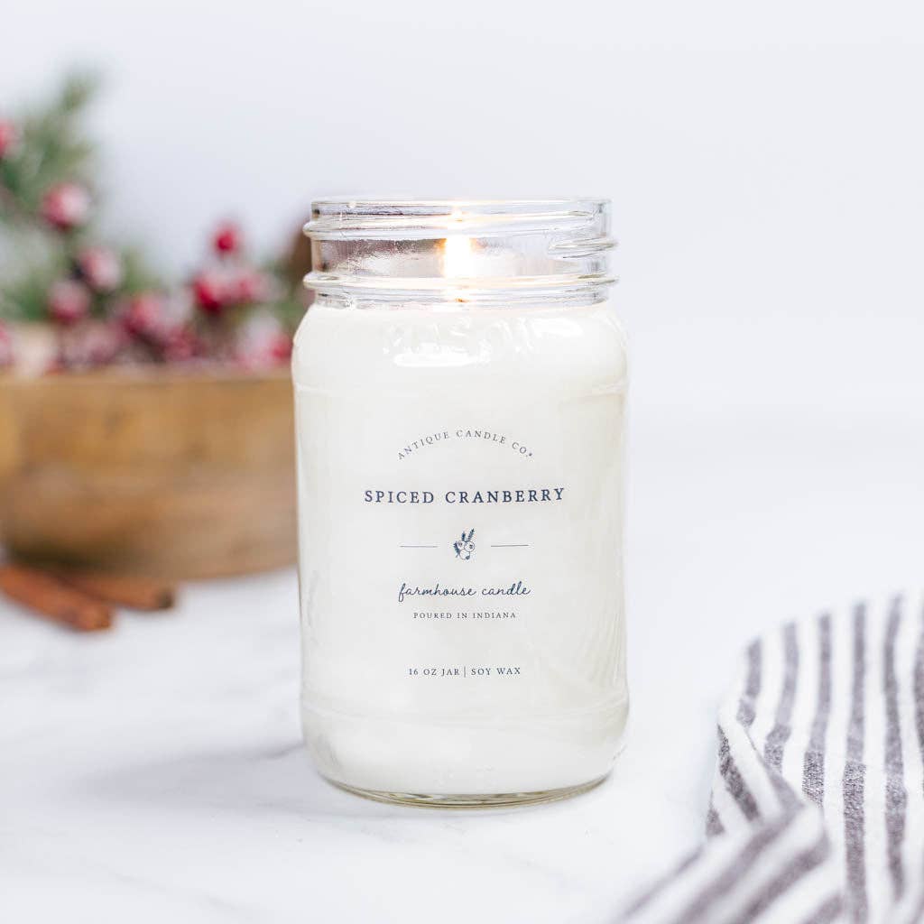 Antique Candle Co.® - Spiced Cranberry - Soy Wax Mason Jar Candle: 16 oz