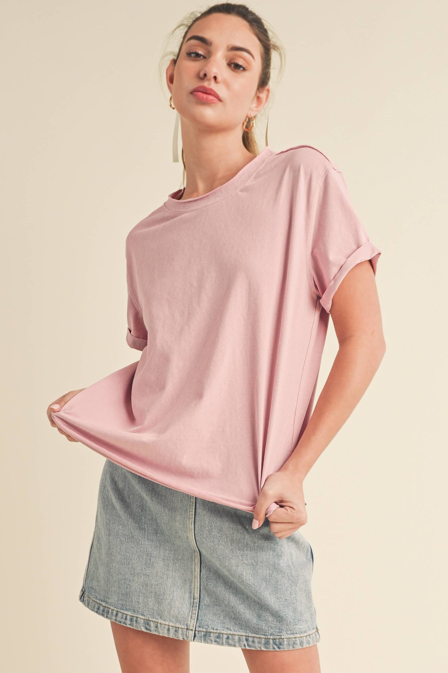 AEMI + CO - 8314DN Mali Baby Tee Short Sleeve Top: Heather Gray / Contemporary