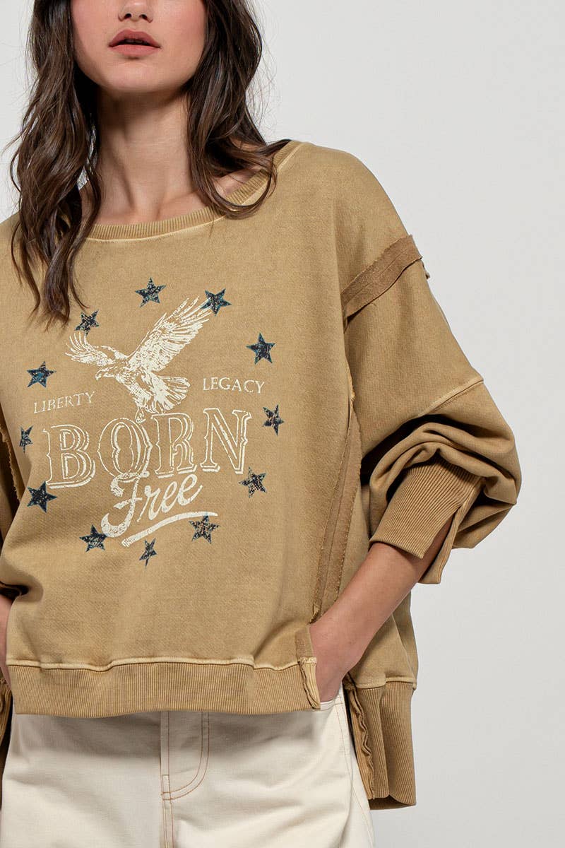 Born Free Eagle Stars Western Oversized Crewneck Sweatshirt: MISTED YELLOW