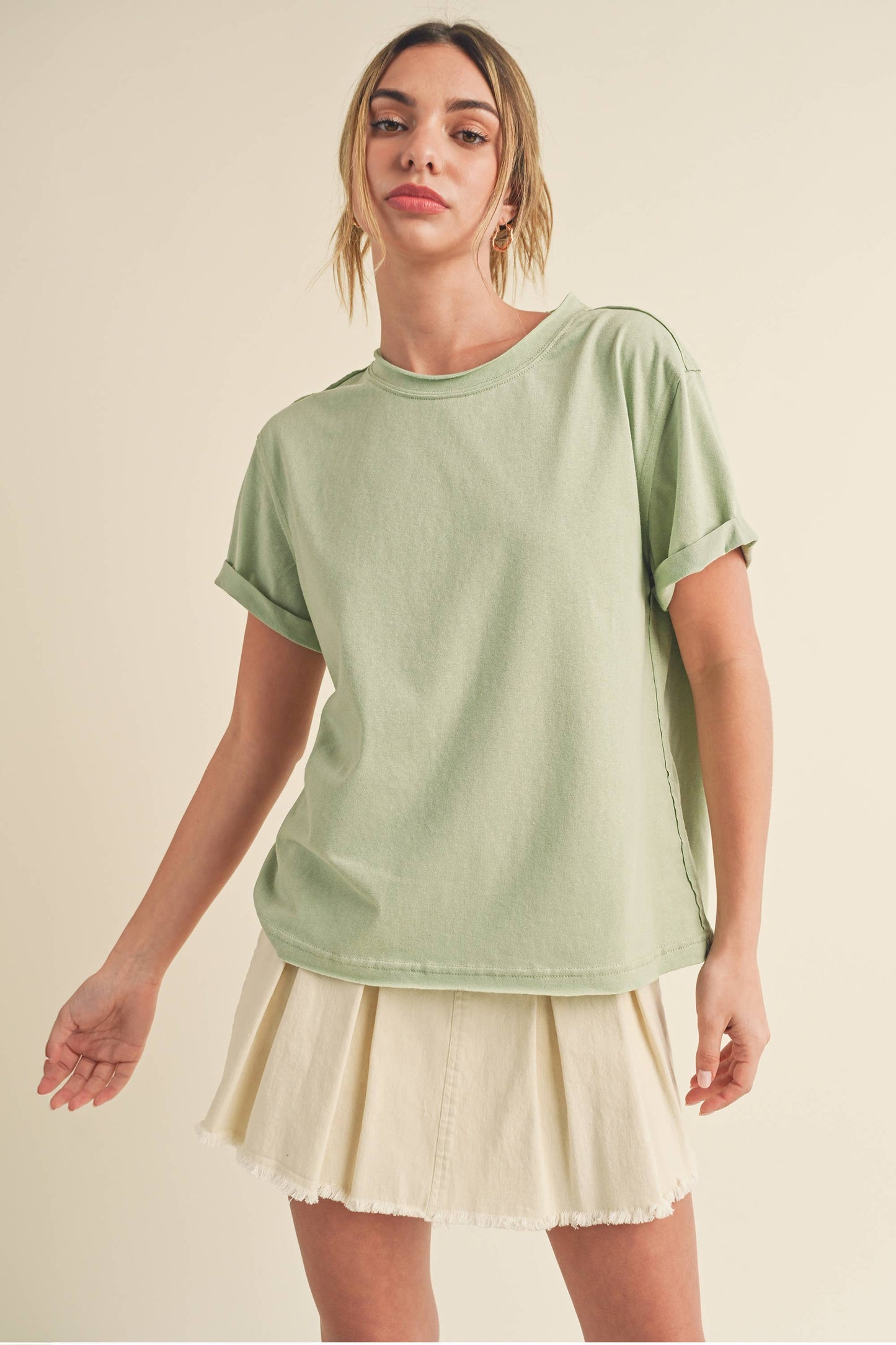 AEMI + CO - 8314DN Mali Baby Tee Short Sleeve Top: Heather Gray / Contemporary