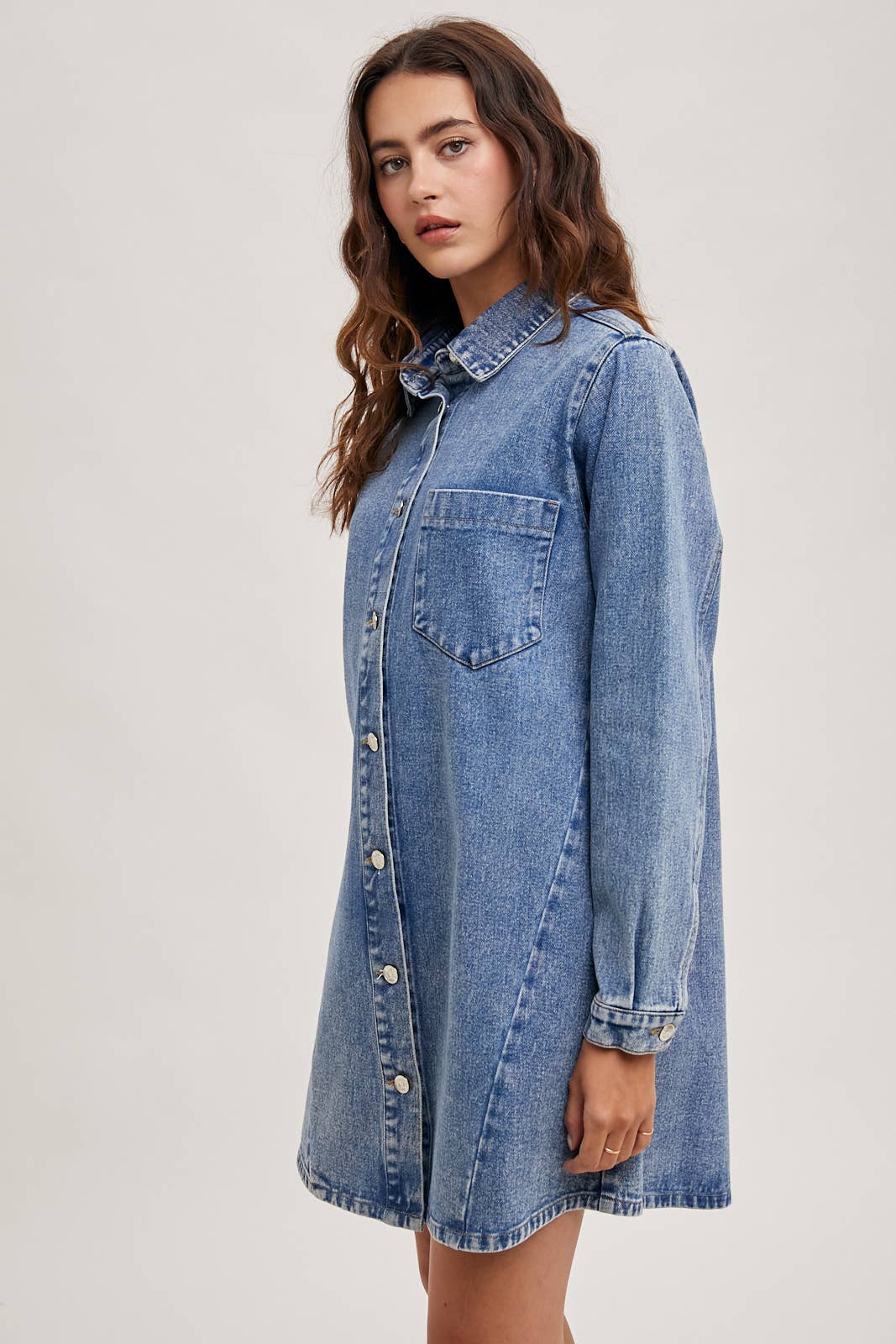 Bluivy - DENIM BUTTON DOWN SHIRT DRESS: WASHED BLUE