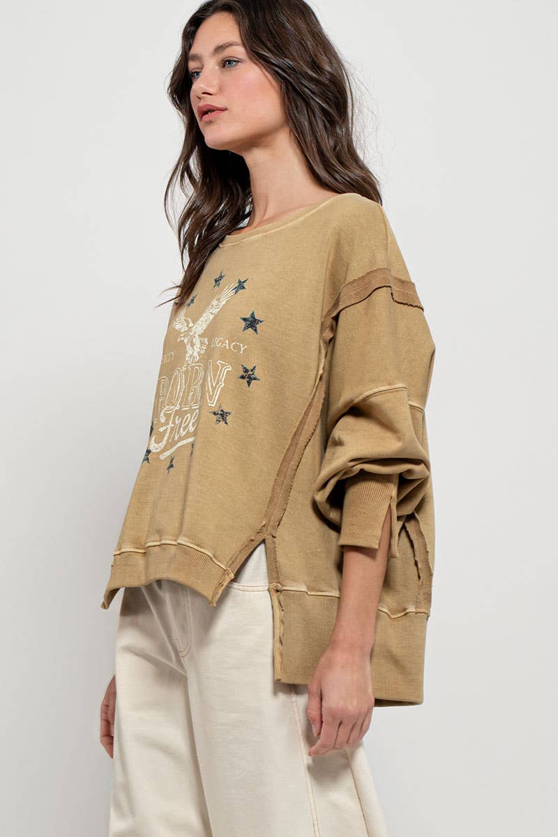 Born Free Eagle Stars Western Oversized Crewneck Sweatshirt: MISTED YELLOW