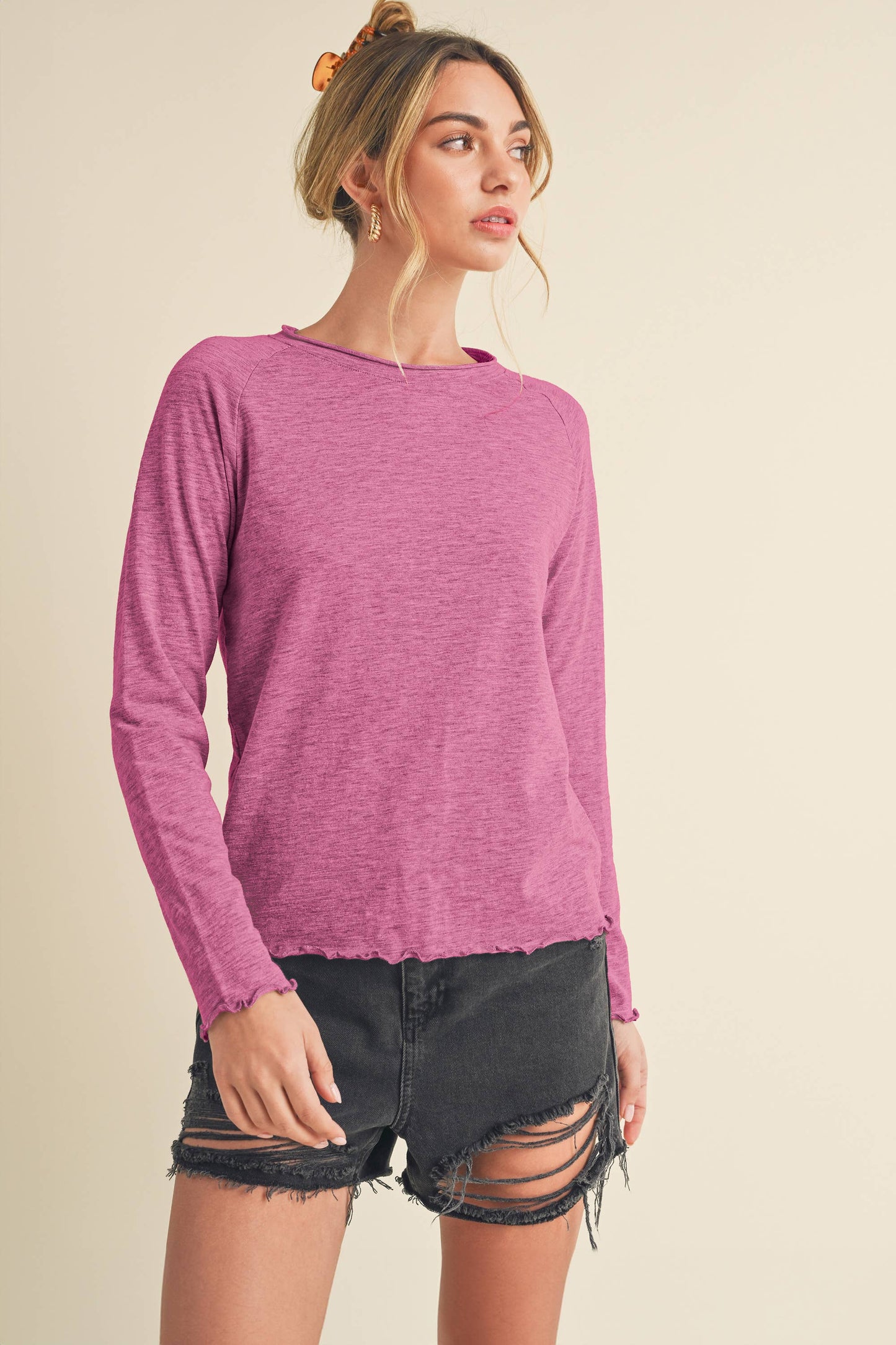 AEMI + CO - 8288DN Gwen Baby Long Sleeve Top: Black / Contemporary