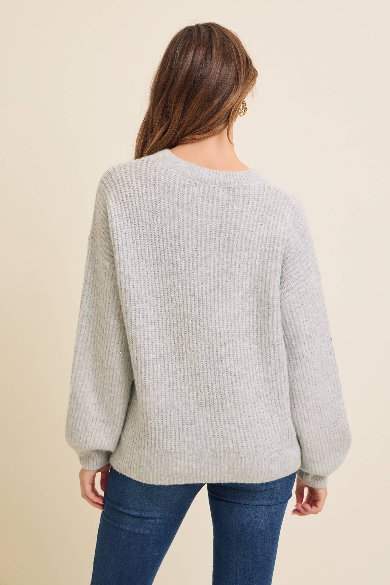 Klesis - IT4000 FUZZY SOFT RHINESTONE SWEATER KNIT TOP: Black / M