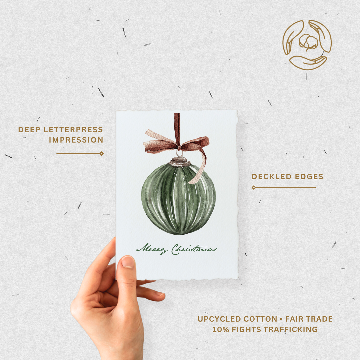 Paper Baristas - Merry Christmas Ornament | Winter Holiday Greeting Card: Flat A2 Greeting Card. Blank on Back.