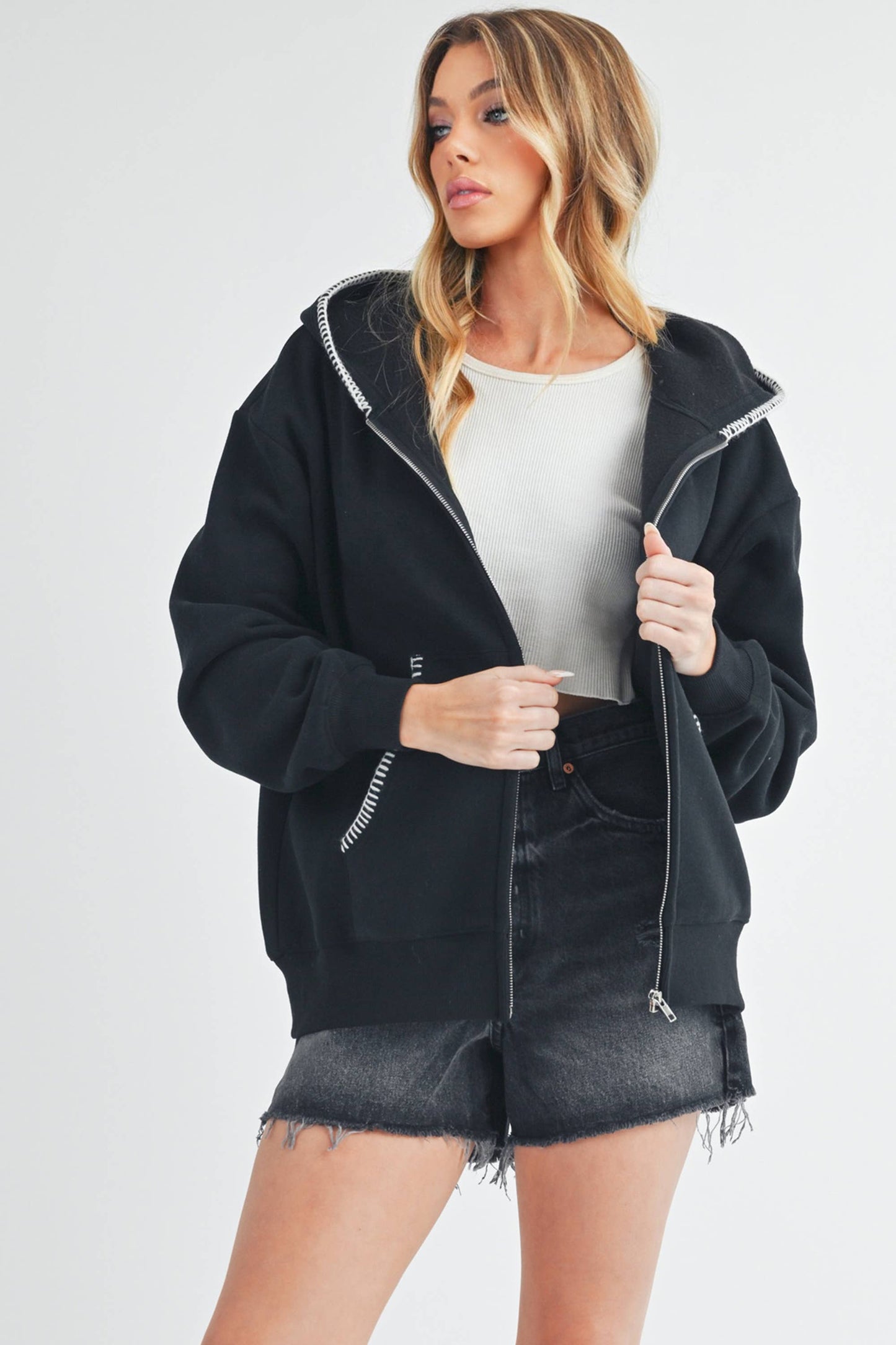 AEMI + CO - 989EK Noel Full Zip Hoodie : Black / Contemporary
