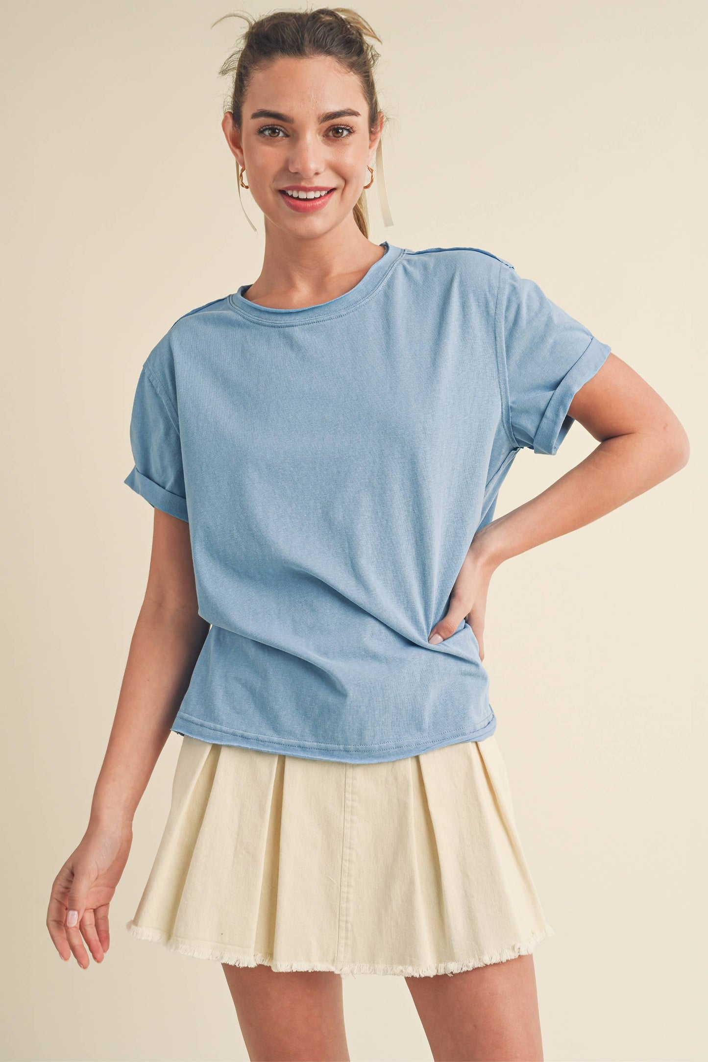 AEMI + CO - 8314DN Mali Baby Tee Short Sleeve Top: Heather Gray / Contemporary