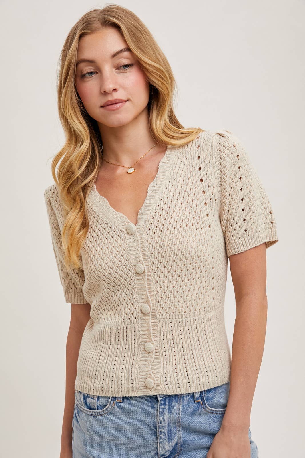 Bluivy - BUTTON DOWN SHORT SLEEVE KNIT CARDIGAN: KELLY GREEN