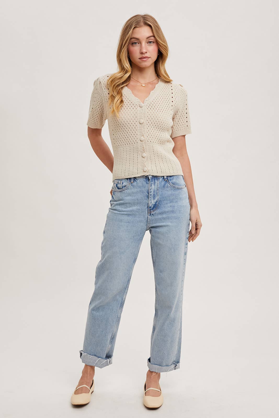 Bluivy - BUTTON DOWN SHORT SLEEVE KNIT CARDIGAN: KELLY GREEN
