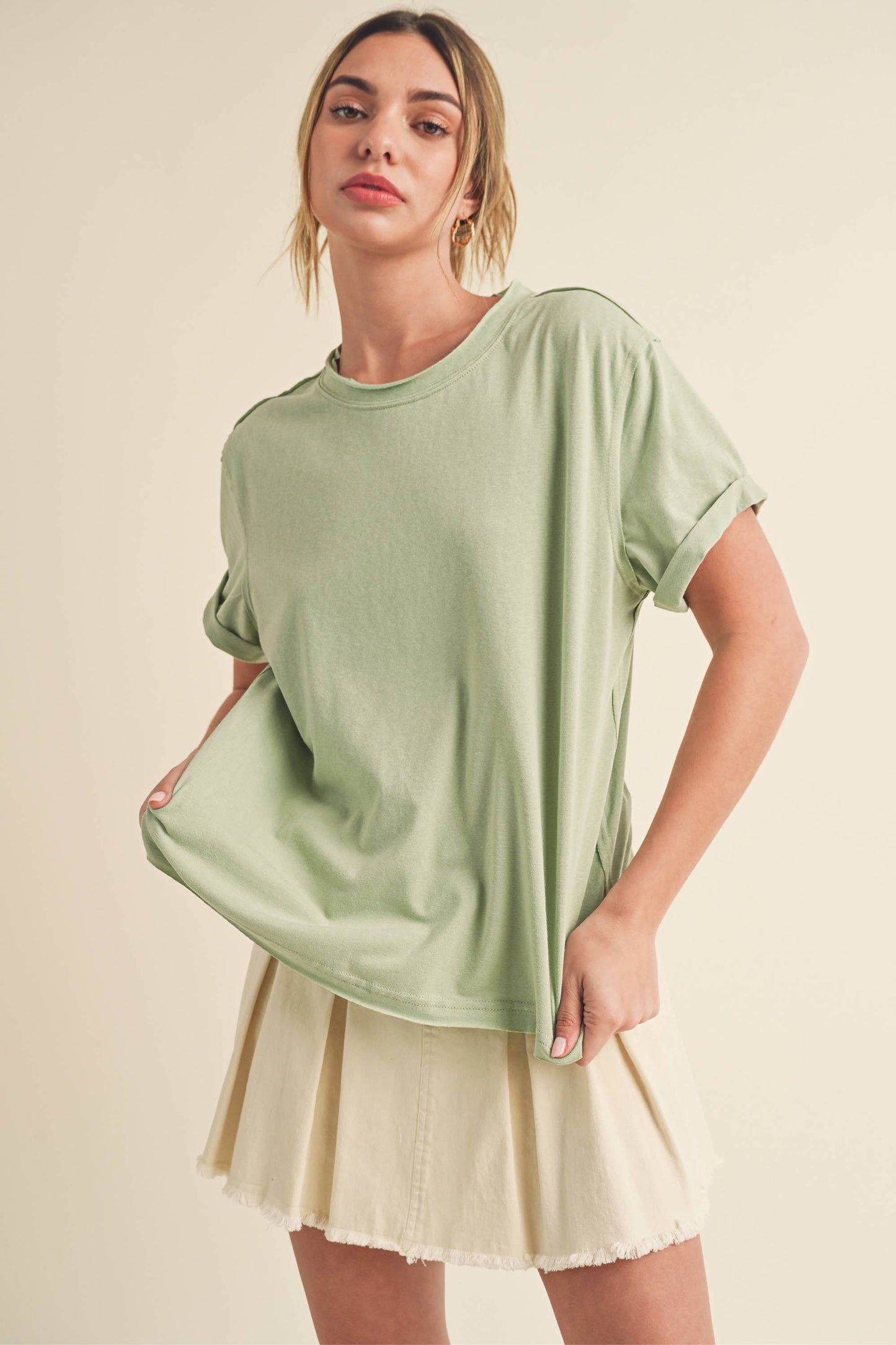 AEMI + CO - 8314DN Mali Baby Tee Short Sleeve Top: Heather Gray / Contemporary
