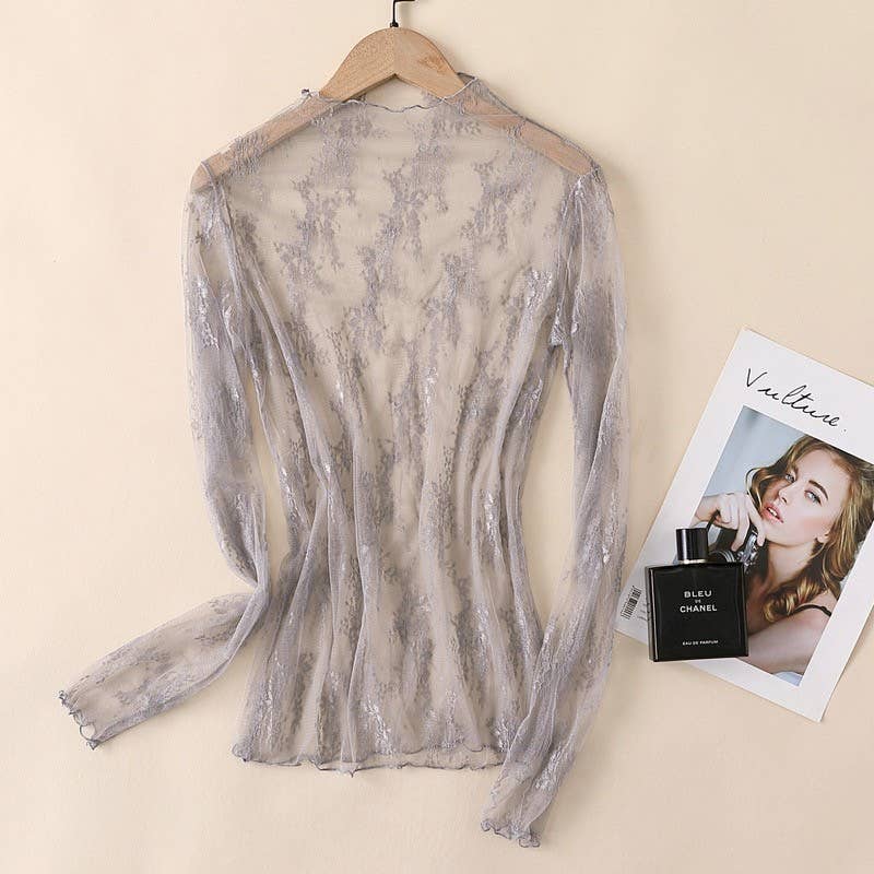 Miss Sparkling - Long sleeve mesh top: cream/gray/black