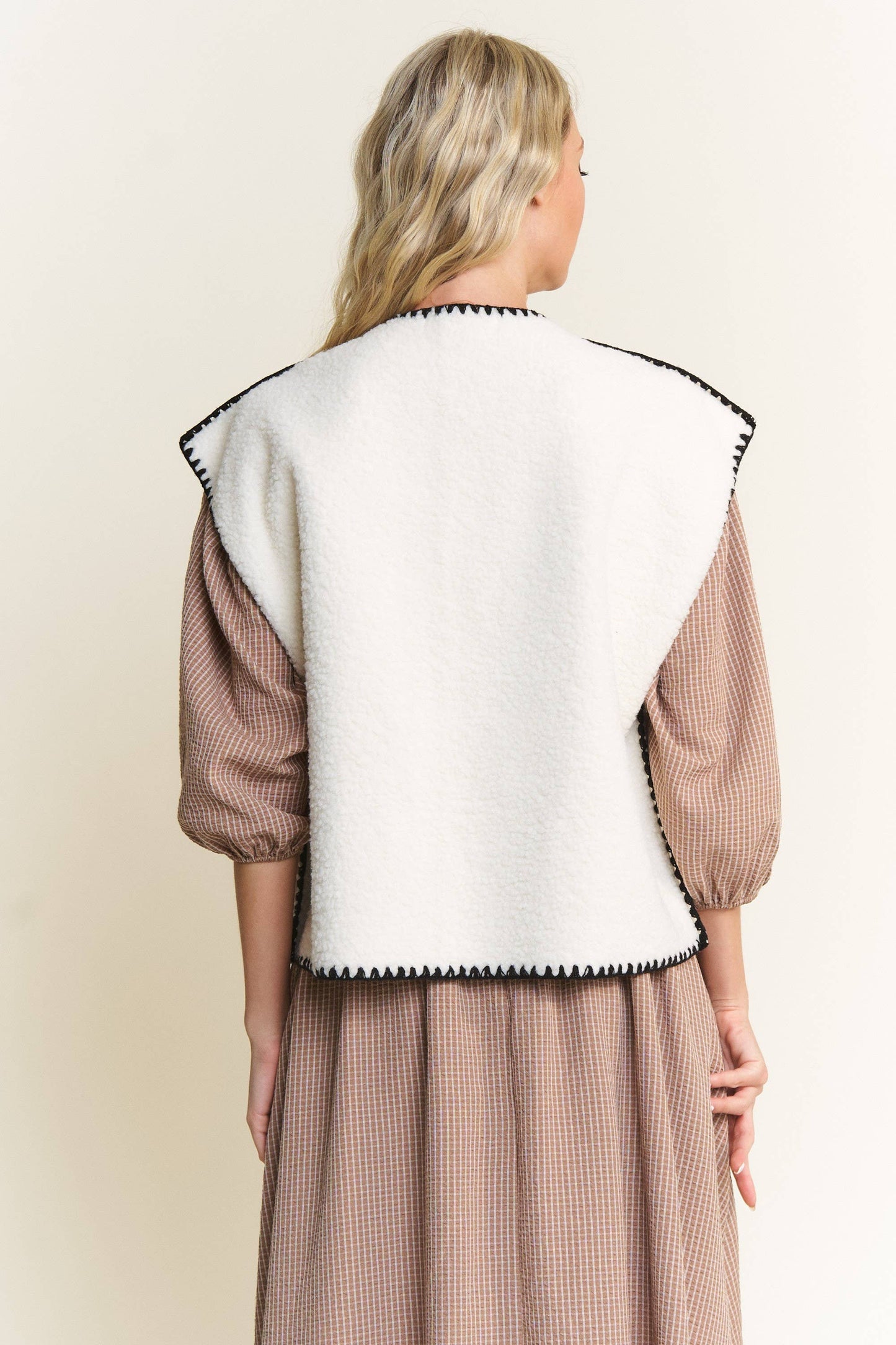 In the Beginning - Taupe Fuzzy Sherpa Vests Jacket: Taupe