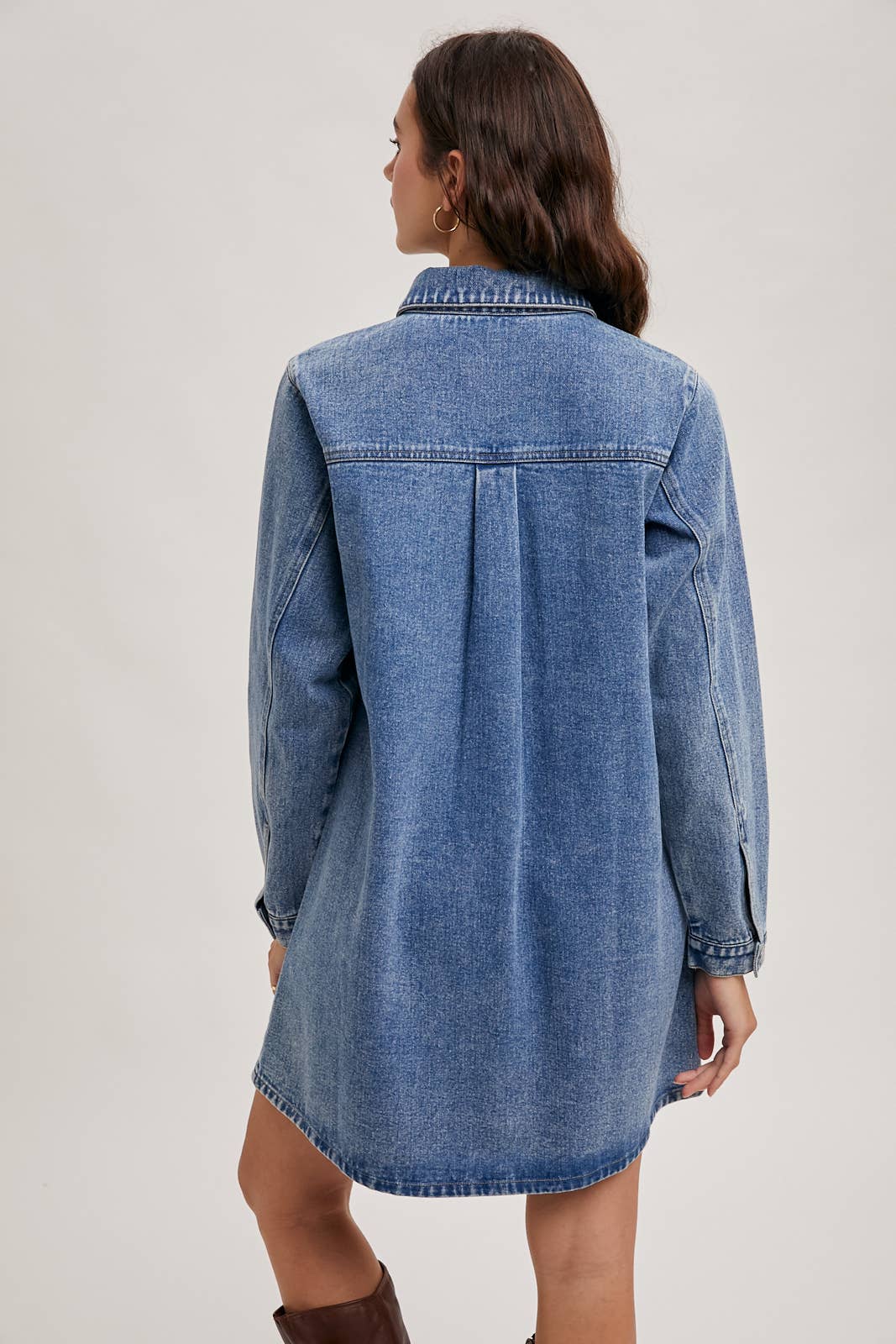 Bluivy - DENIM BUTTON DOWN SHIRT DRESS: WASHED BLUE