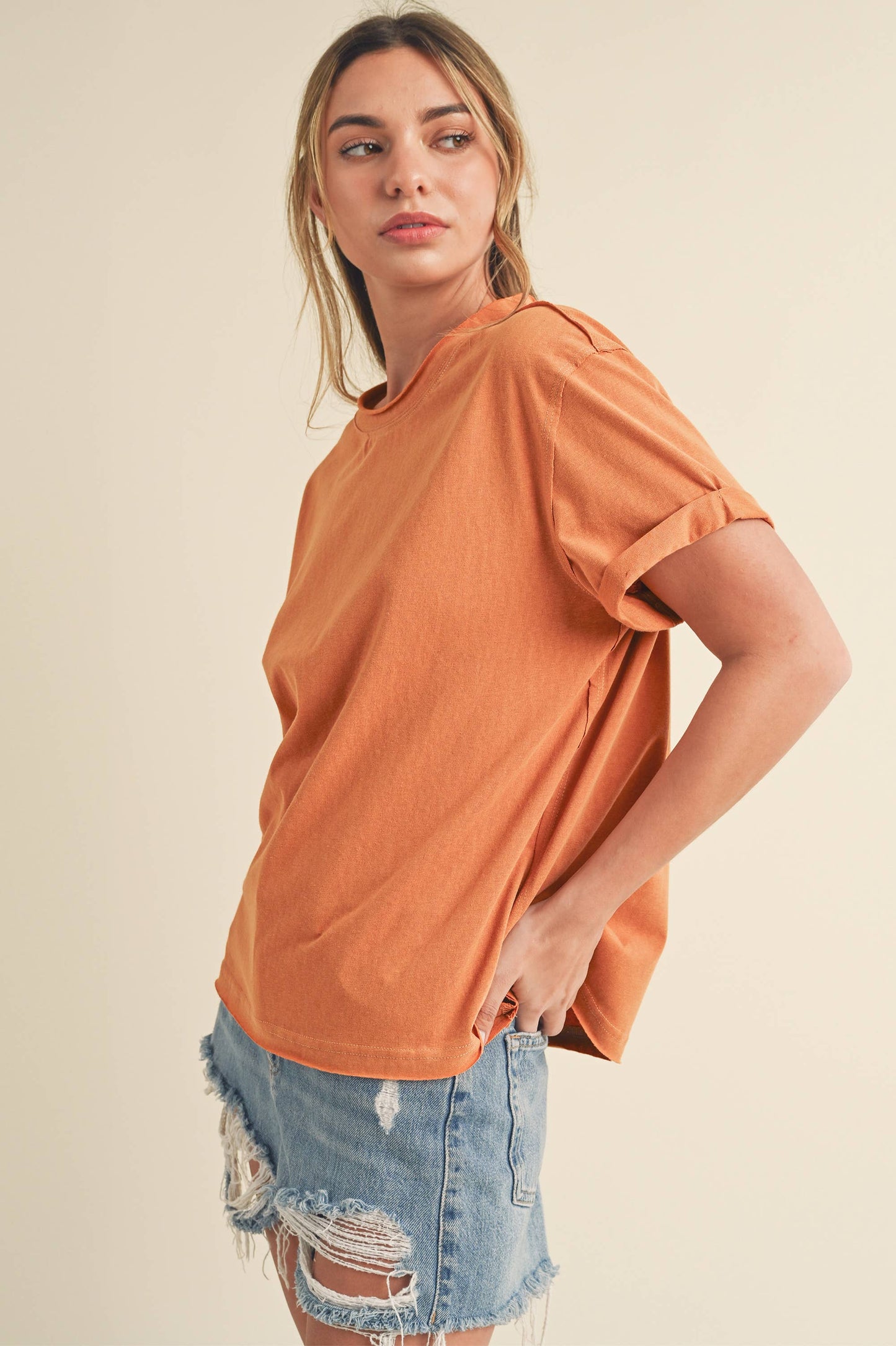 AEMI + CO - 8314DN Mali Baby Tee Short Sleeve Top: Heather Gray / Contemporary