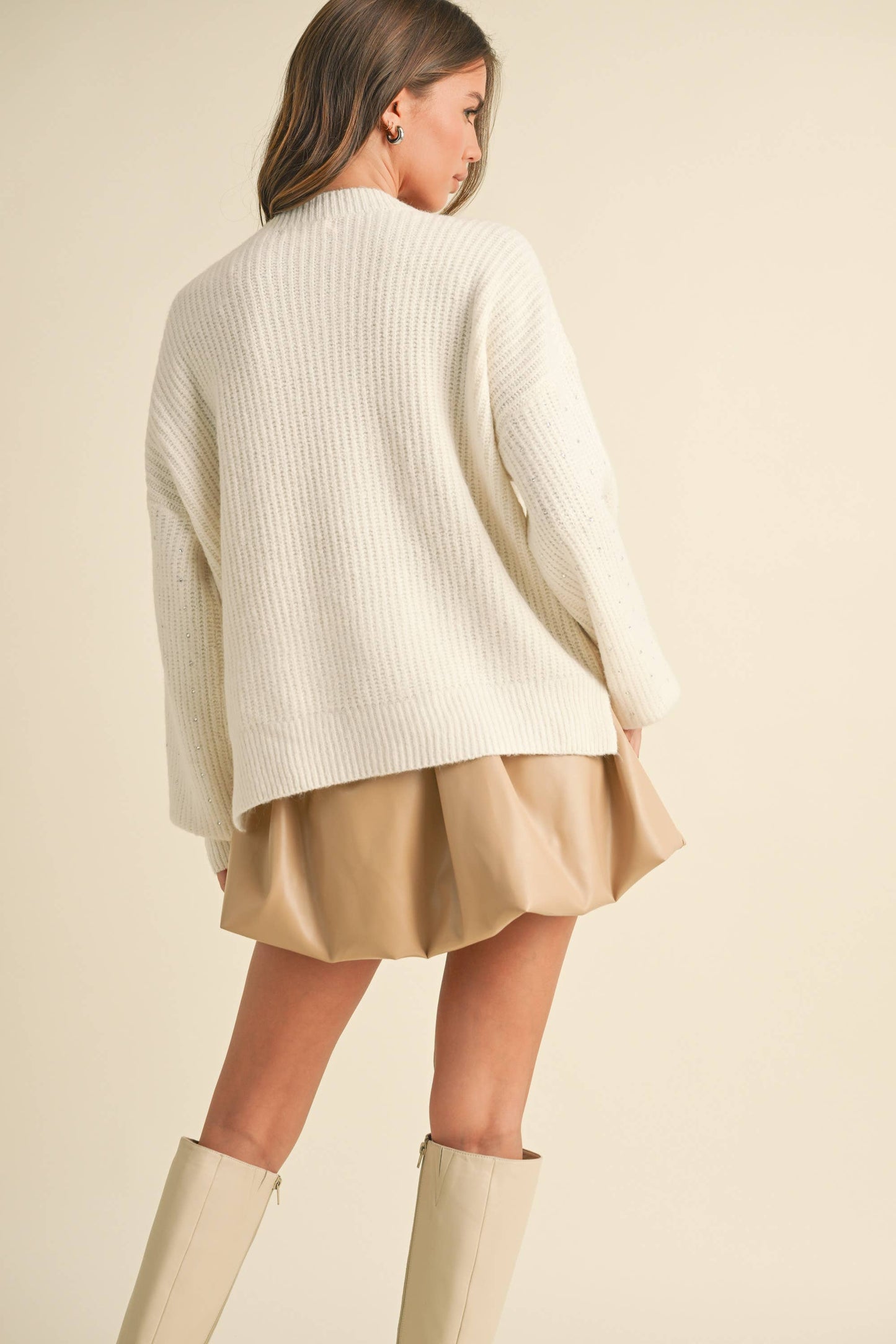 Klesis - IT4000 FUZZY SOFT RHINESTONE SWEATER KNIT TOP: Black / M