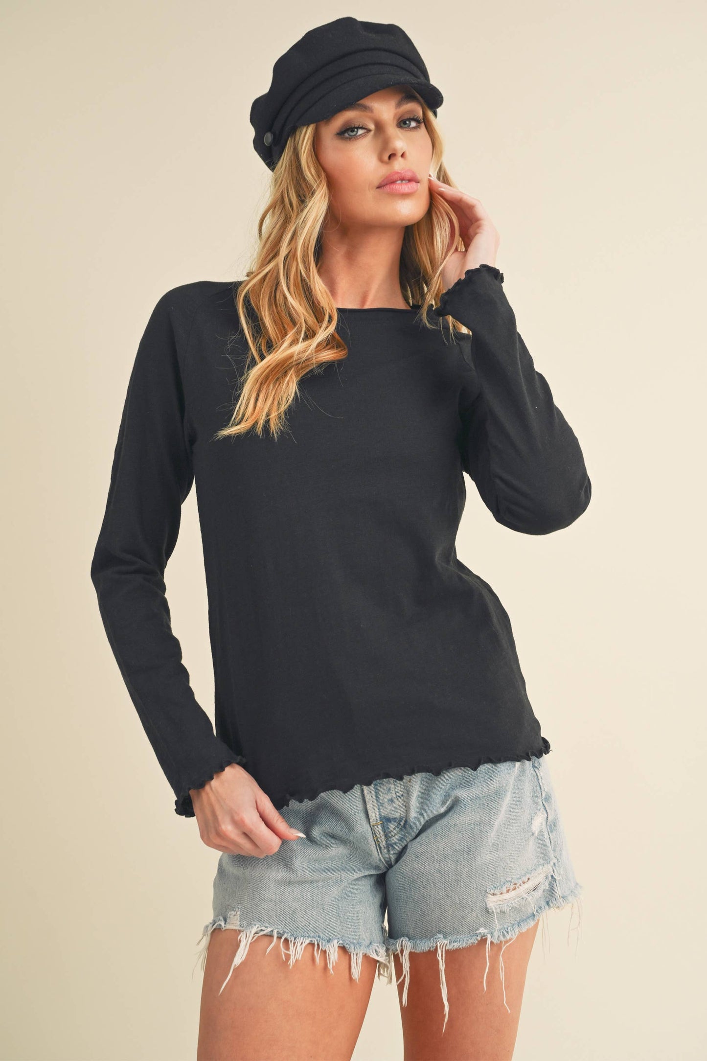 AEMI + CO - 8288DN Gwen Baby Long Sleeve Top: Black / Contemporary