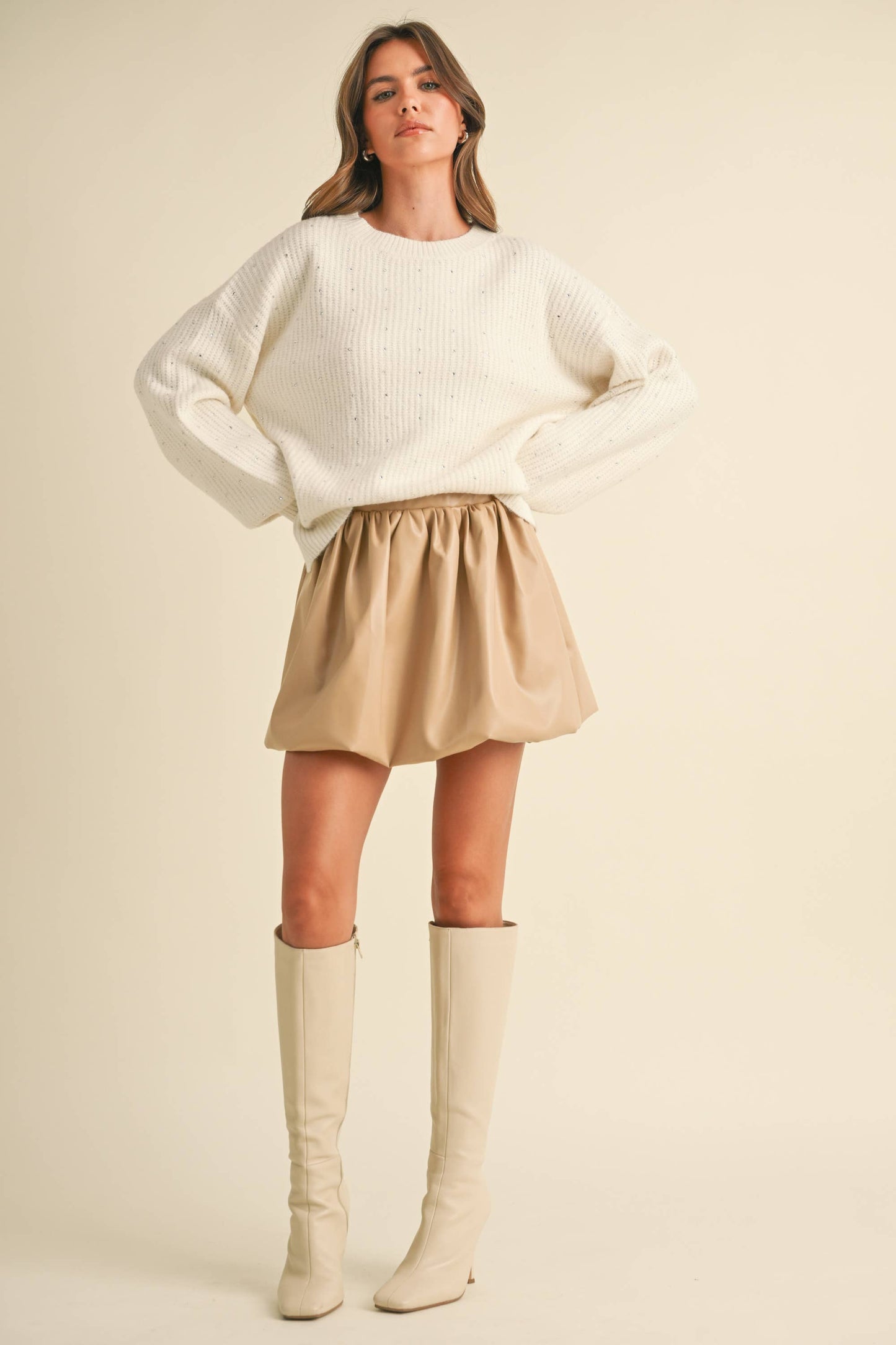 Klesis - IT4000 FUZZY SOFT RHINESTONE SWEATER KNIT TOP: Black / M