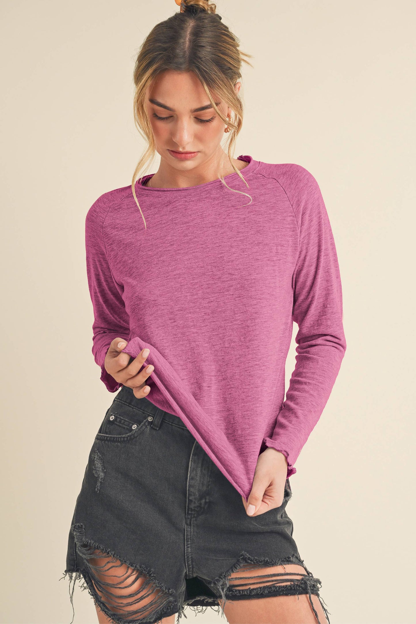 AEMI + CO - 8288DN Gwen Baby Long Sleeve Top: Black / Contemporary