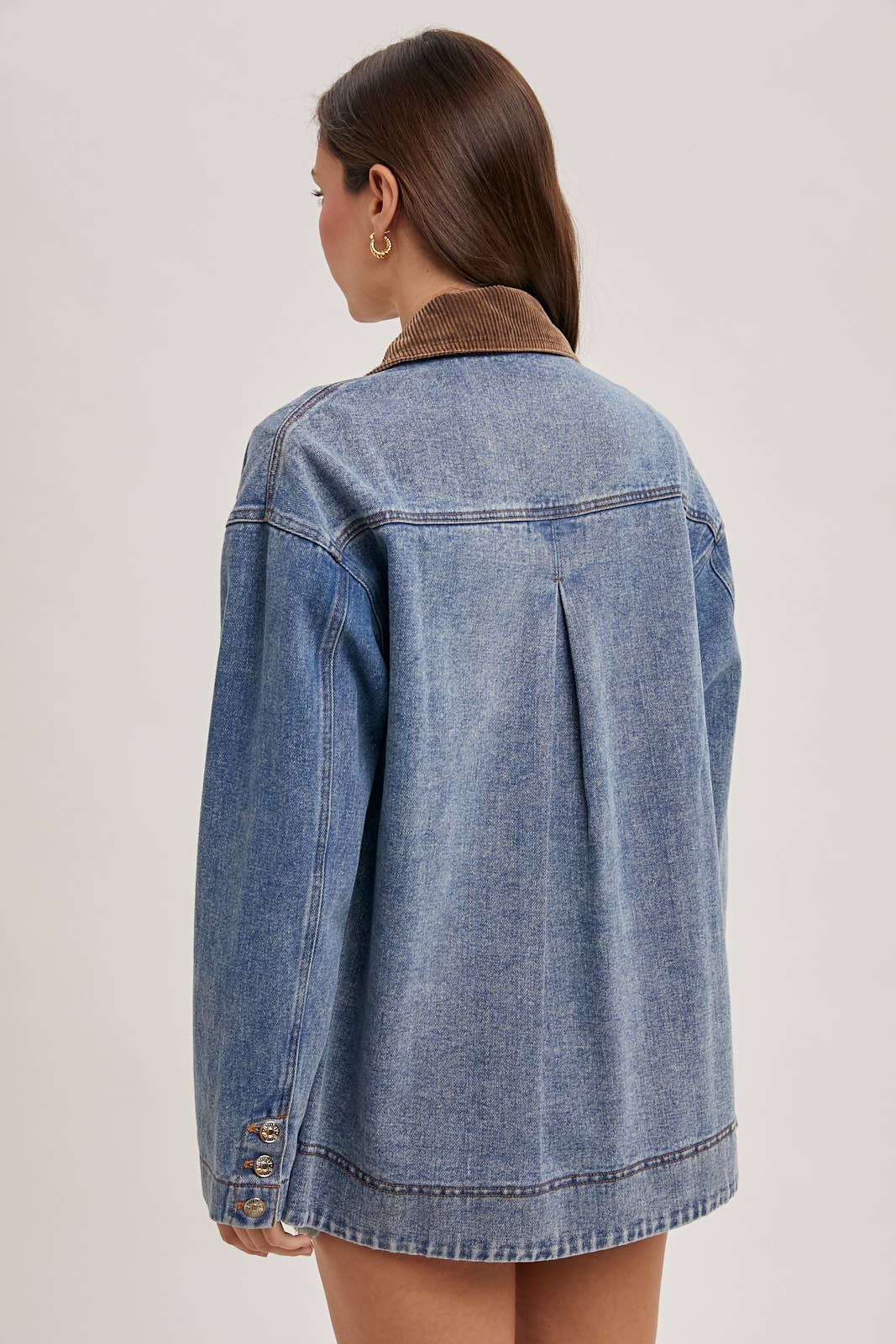 Bluivy - DENIM CORDUROY COLLAR CONTRAST BARN COAT: MED.WASH