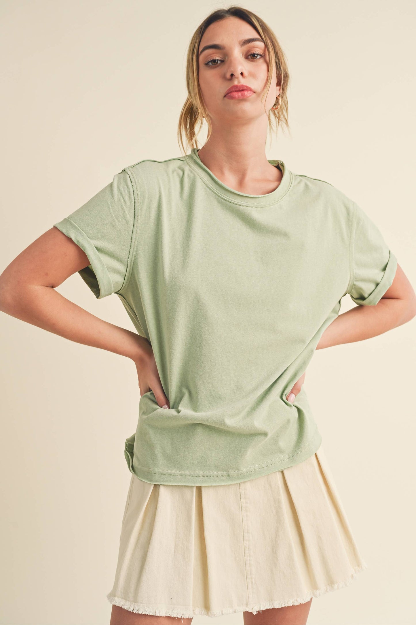 AEMI + CO - 8314DN Mali Baby Tee Short Sleeve Top: Heather Gray / Contemporary