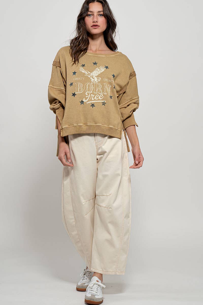 Born Free Eagle Stars Western Oversized Crewneck Sweatshirt: MISTED YELLOW
