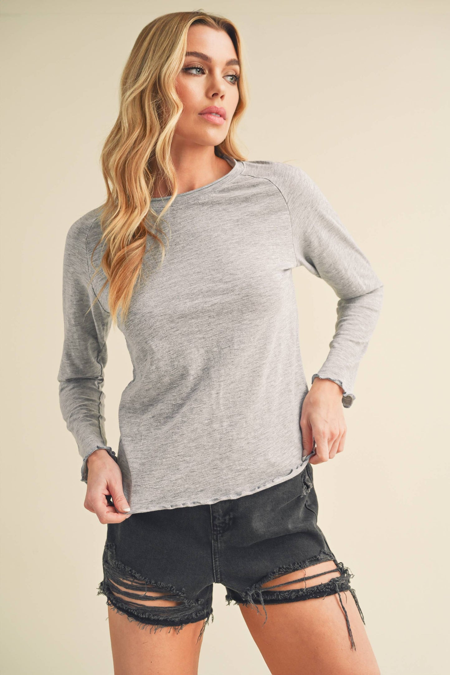 AEMI + CO - 8288DN Gwen Baby Long Sleeve Top: Black / Contemporary