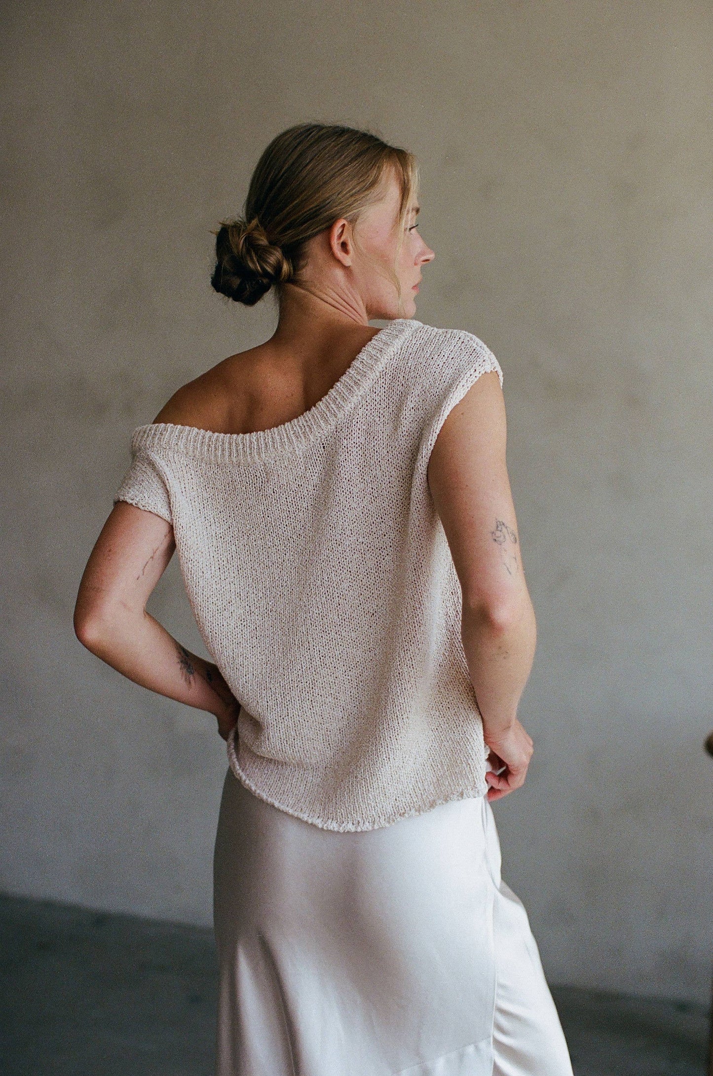 By Together - AW1051 | Knit Sweater One Side Off The Shoulder Top: Oatmeal