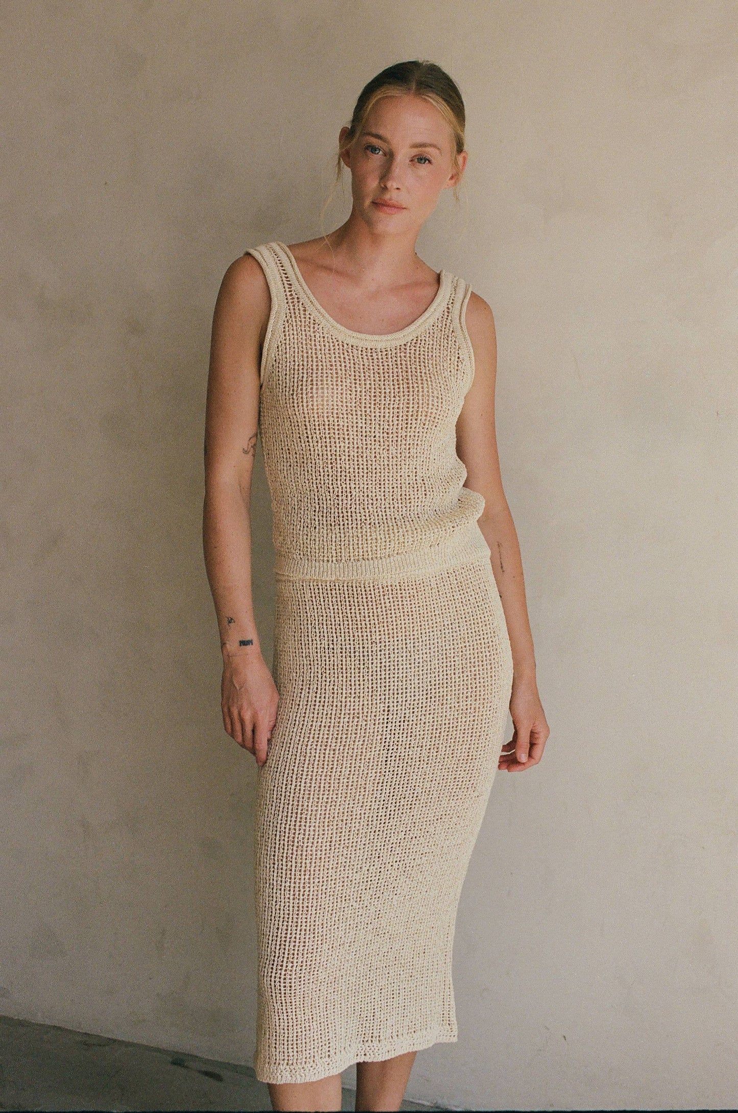 AW1032 | Knit Polyester Cotton Sweater Ribbed Tank: Natural