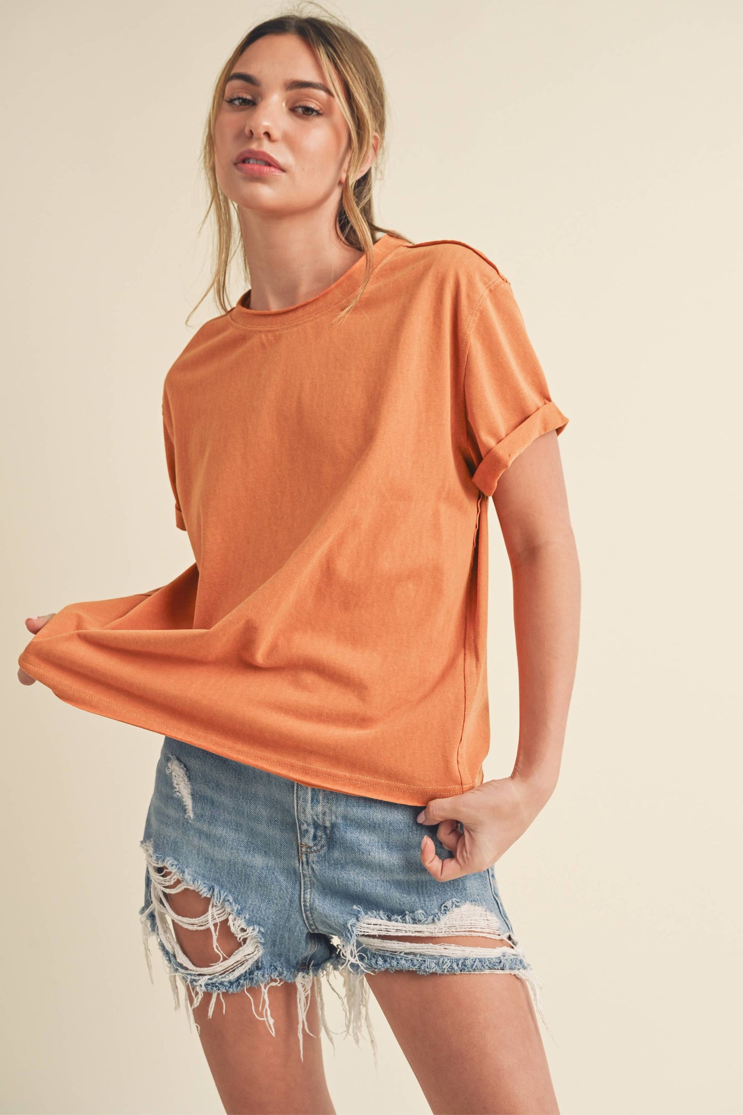AEMI + CO - 8314DN Mali Baby Tee Short Sleeve Top: Heather Gray / Contemporary