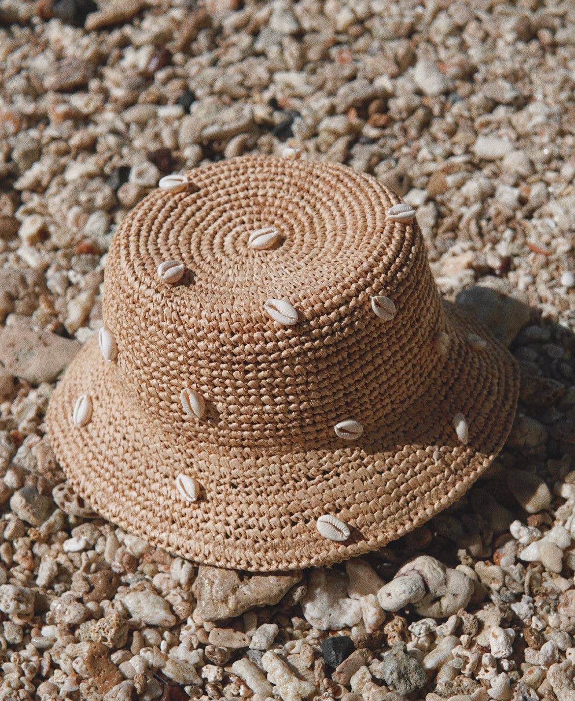 Augustine Hat Co. - Puka Dot- Cowry Shell Raffia Bucket Hat: M/L(59)