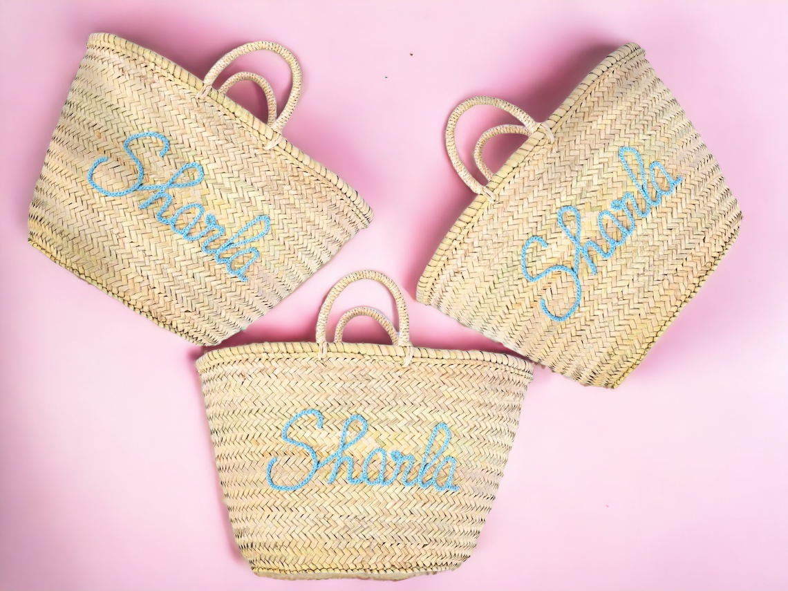 Melecraft - French basket, Straw tote bag, Grocery bag, woven bag: Medium / Empty