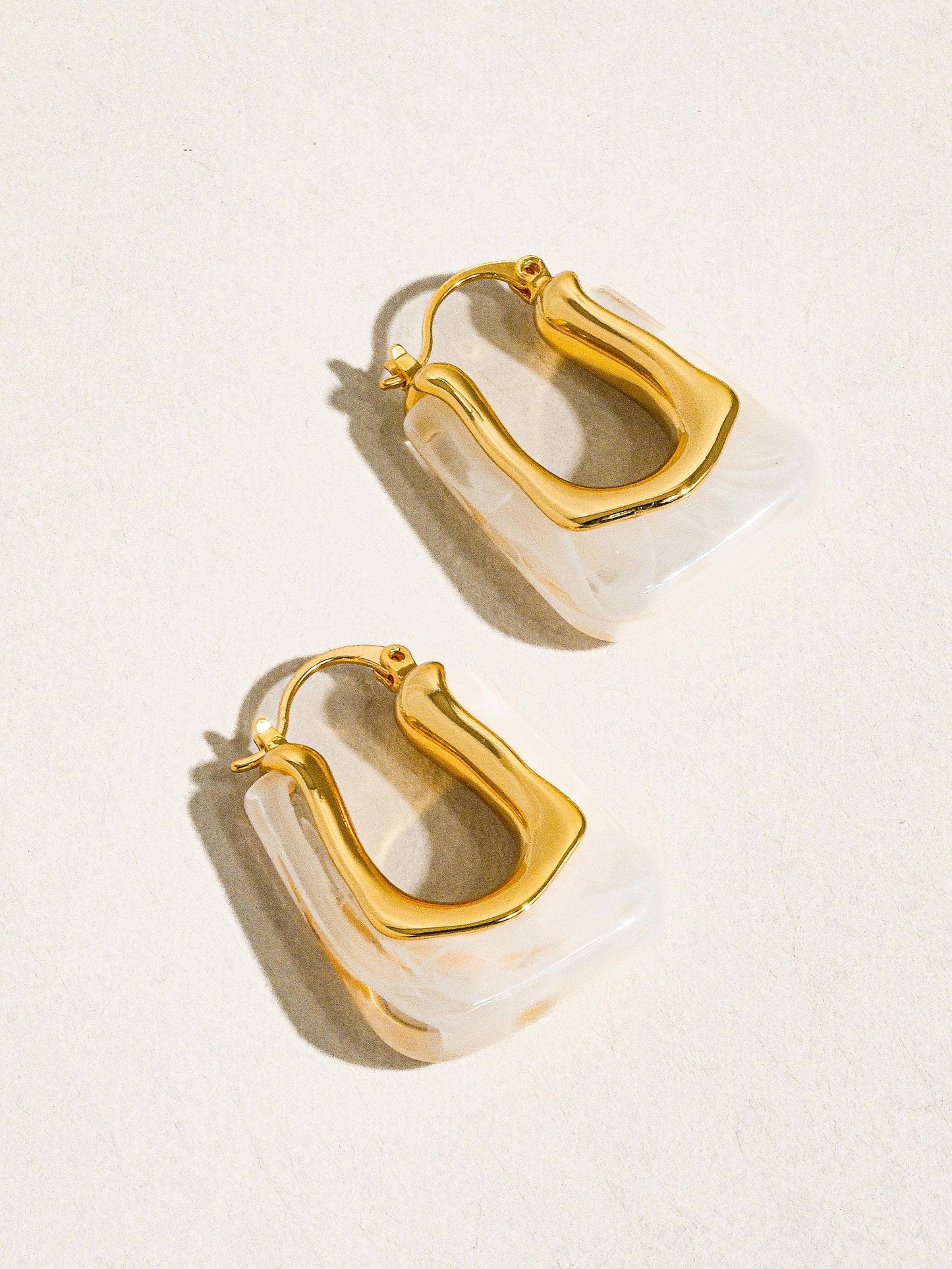 Flânerie by MAIQ - Talia 18K Gold U-Shaped Boho Hoop Earring: White