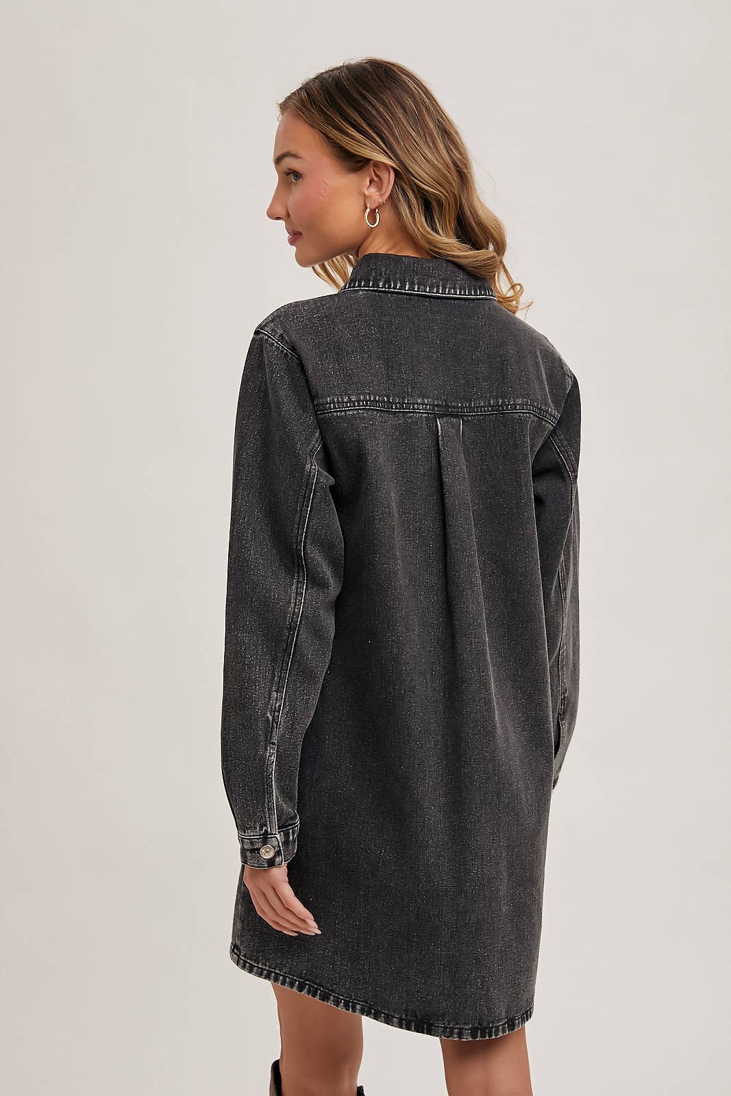 Bluivy - DENIM BUTTON DOWN SHIRT DRESS: WASHED BLUE
